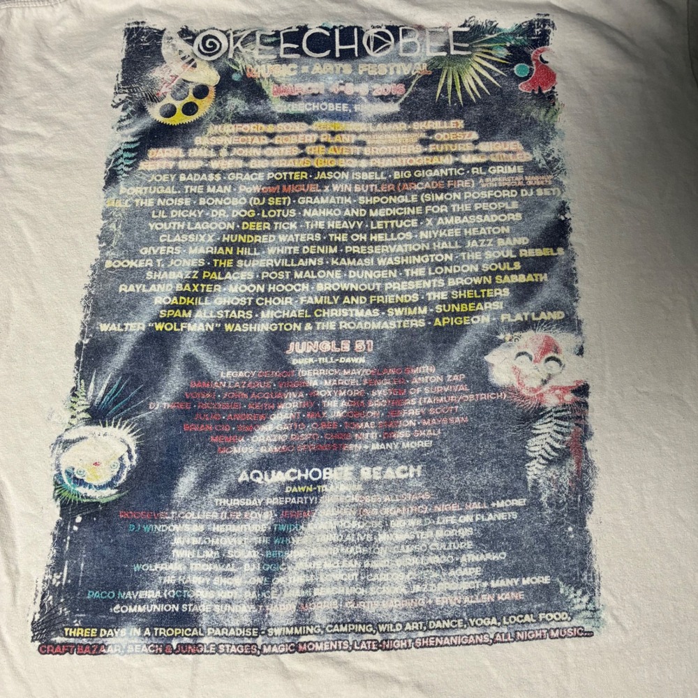 2016 Okeechobee Music Arts Festival EDM Lineup T-Shirt Mens L White - Picture 4 of 8